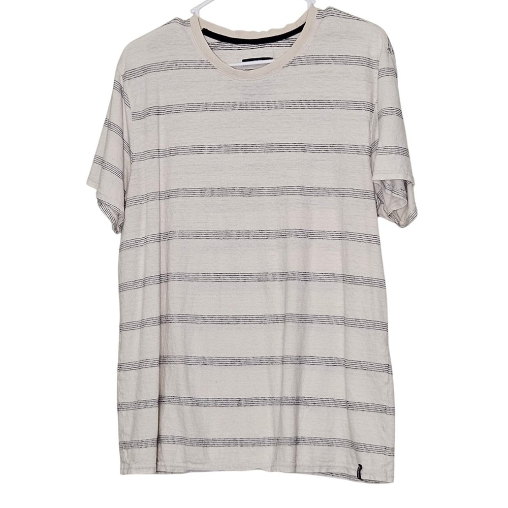 Prana Slim Fit Striped T Shirt‎ Mens Medium Beige Black Short Sleeve Casual Gorp